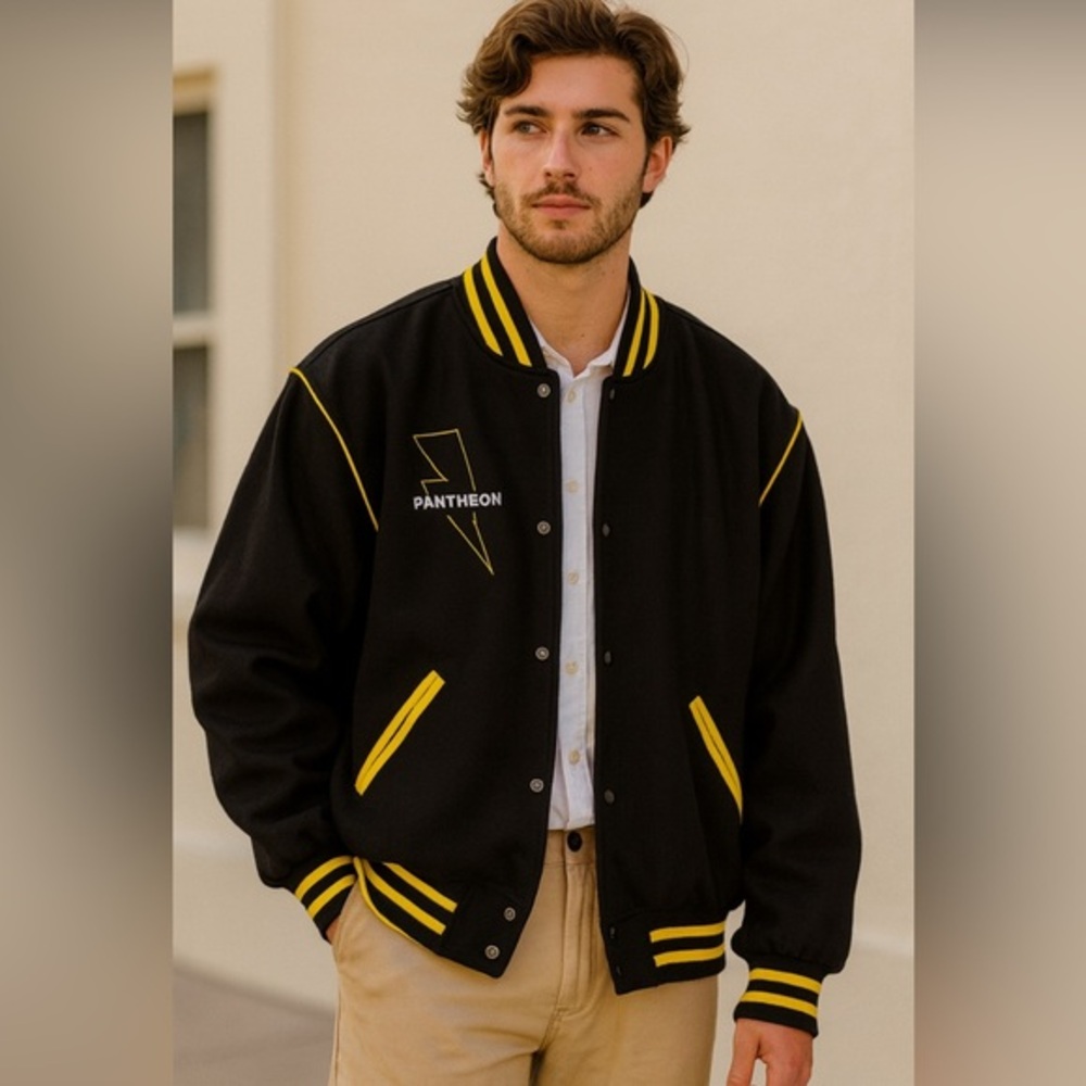 Clothoo Wool Varsity Jacket – Size XL Black &‎ Yellow Retro Letterman's Preppy